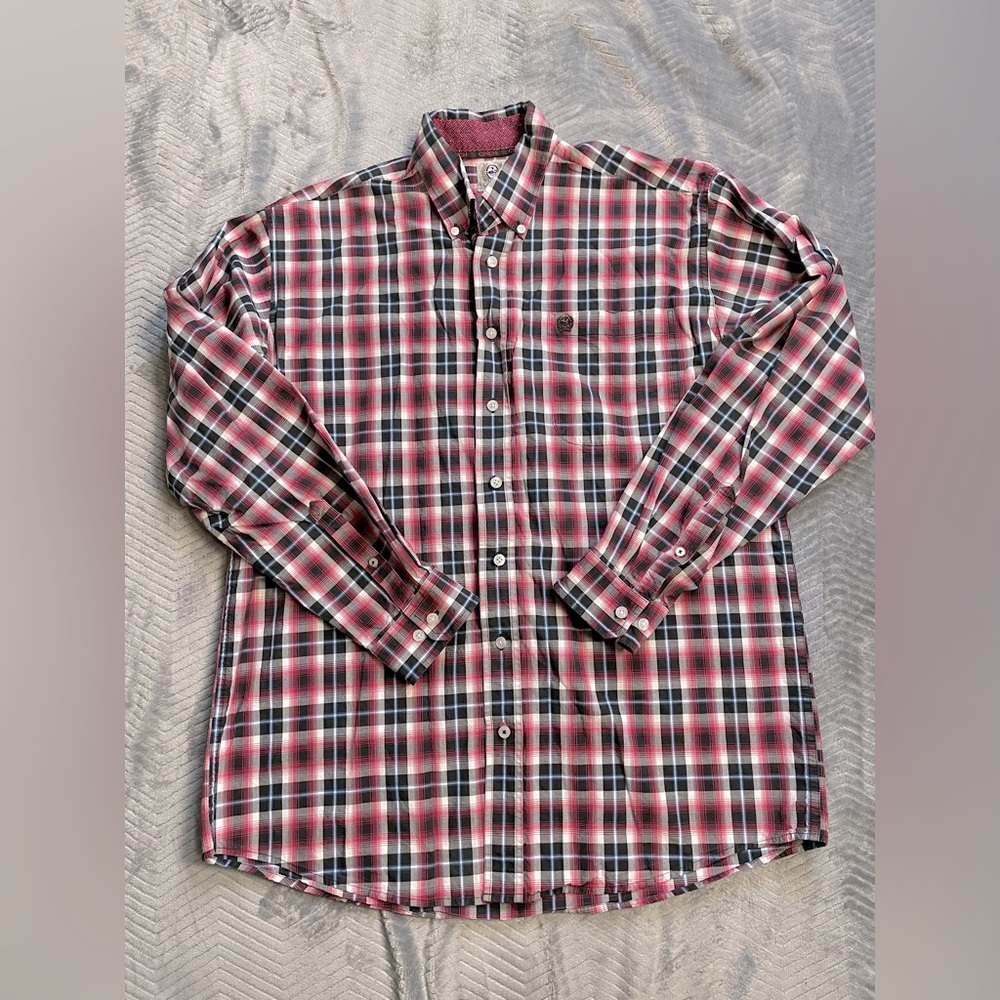 Mens Cinch‎ Pink Black Plaid Button Up Western Shirt Medium